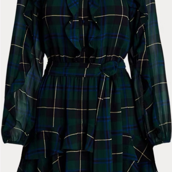 Ralph Lauren Dark Green Plaid Long Sleeve Georgette dress NWT - Picture 7 of 9